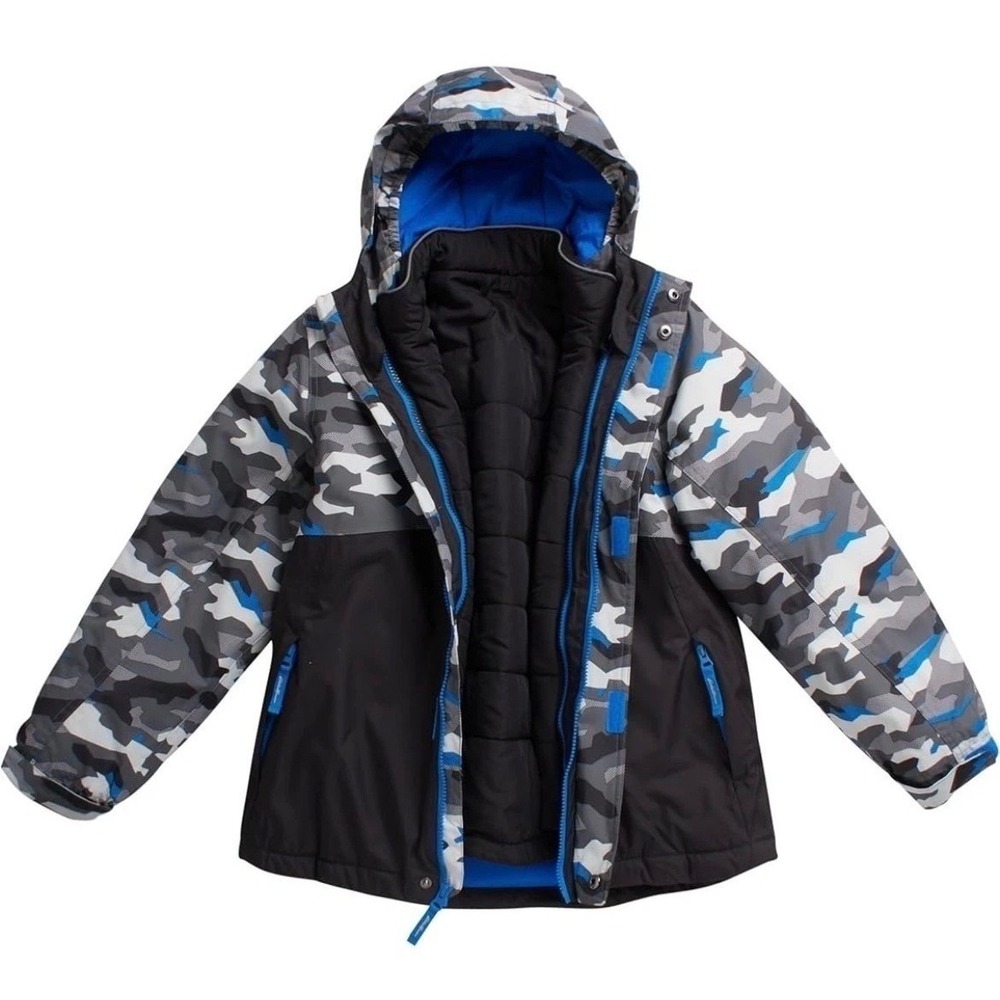 NEW! EDDIE BAUER BOYS 3-IN-1 SYSTEM JACKET BLACK GALAXY CAMO BLUE LARGE 14